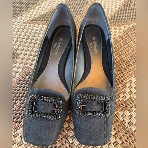 Liz Claiborne Flex Black Satin Heels Beaded Buckle Size 9M Dress Pumps